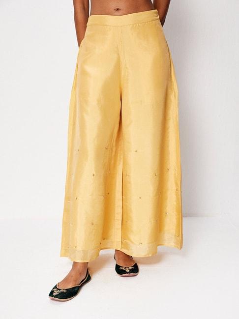 ancestry yellow regular fit high rise trousers