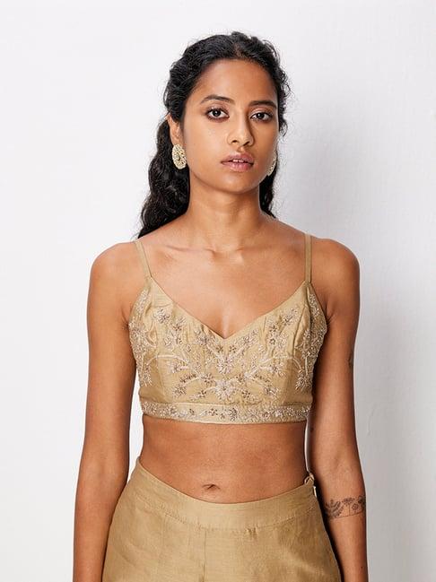 ancestry beige chanderi embellished blouse