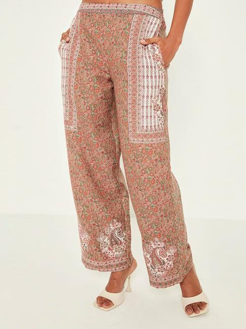 ancestry beige printed pants