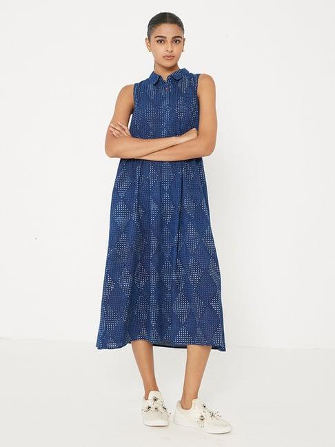 ancestry blue printed midi dress