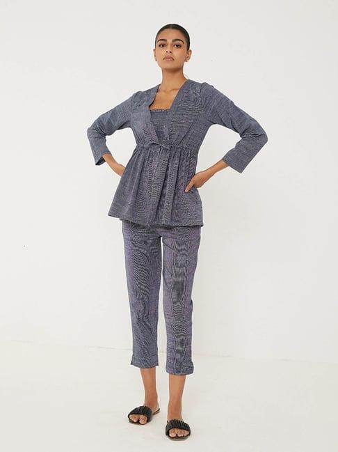 ancestry blue top & pant set with jacket