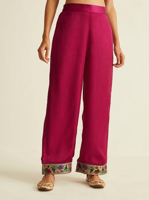 ancestry dark pink embroidered trousers