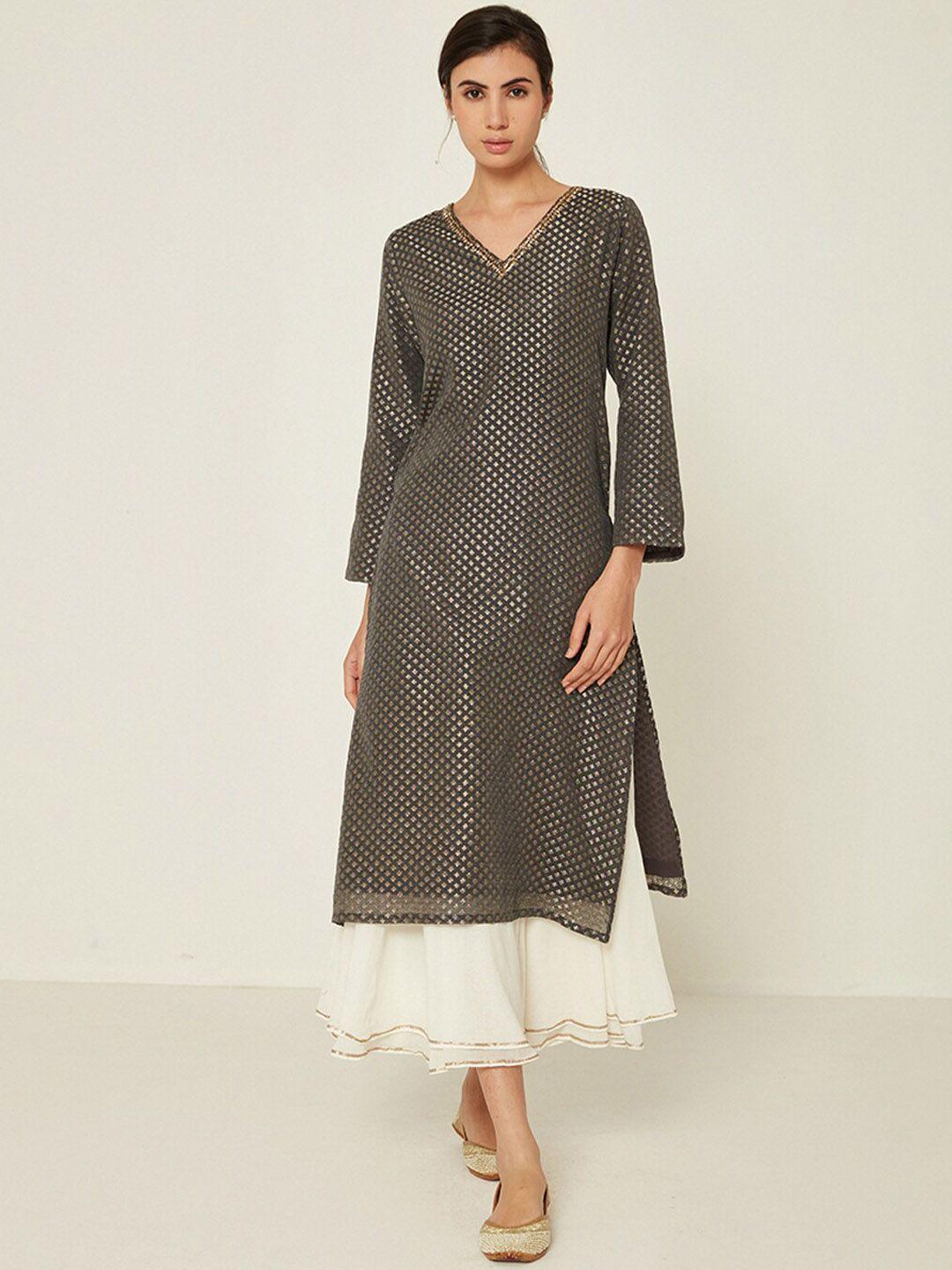 ancestry ethnic motifs printed sequinned zari brocade kurta