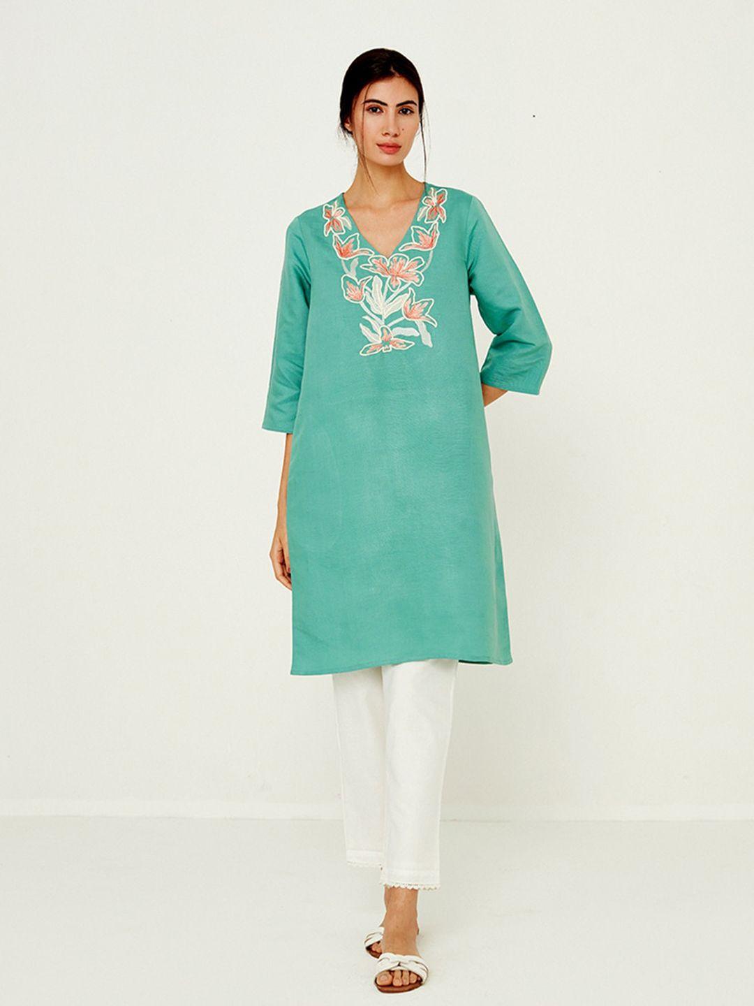 ancestry floral embroidered v-neck straight kurta