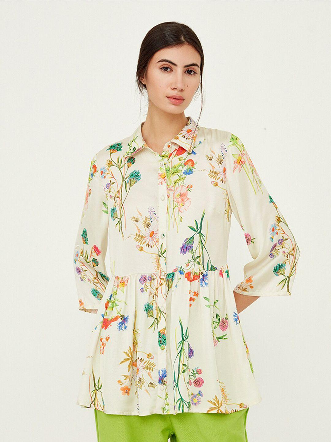 ancestry floral printed shirt collar shirt style top