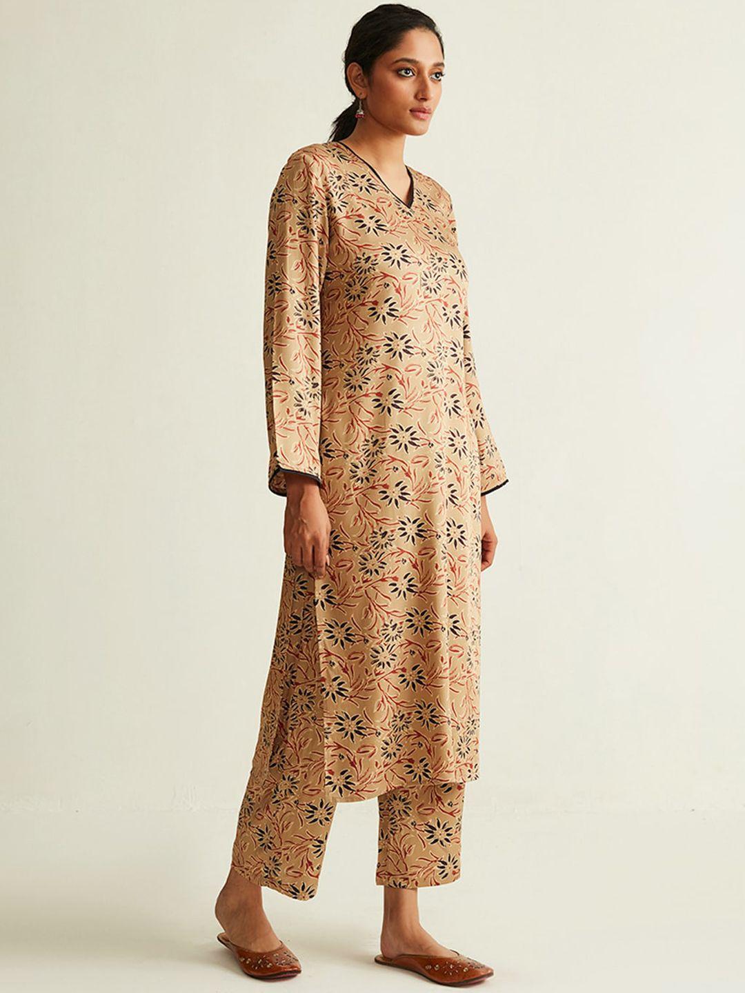 ancestry floral printed v-neck kurta