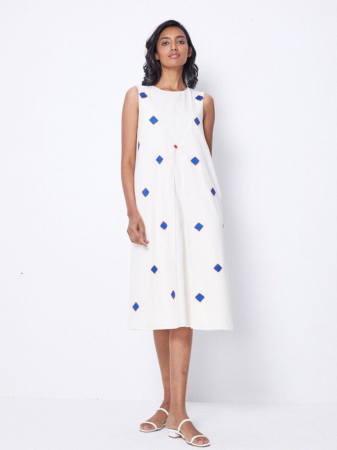ancestry geometric printed sleeveless linen a-line dress