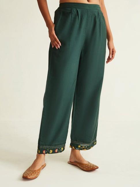 ancestry green embroidered palazzos