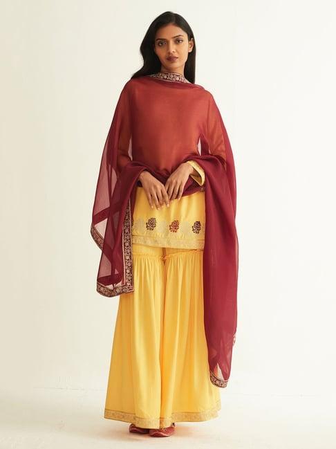 ancestry maroon embroidered dupatta