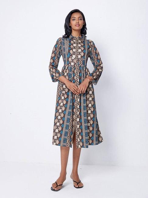 ancestry multicolor cotton printed midi dress