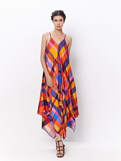 ancestry multicolor printed high-low dress