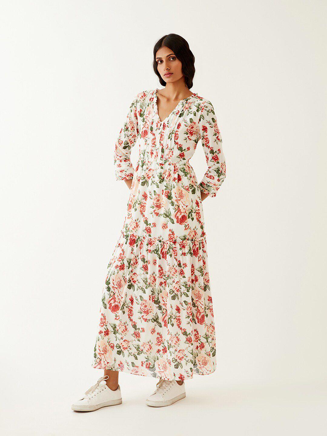 ancestry off white & red floral maxi dress