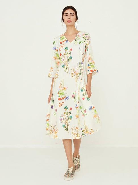 ancestry off white floral print midi dress