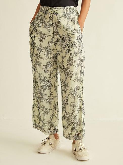 ancestry off white printed trousers