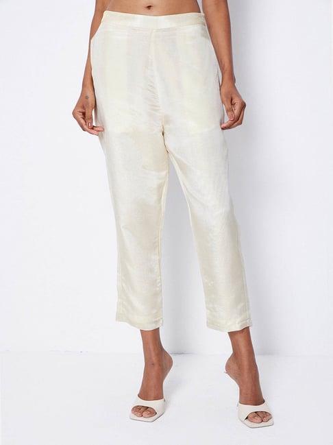 ancestry off white regular fit high rise cigarette pants