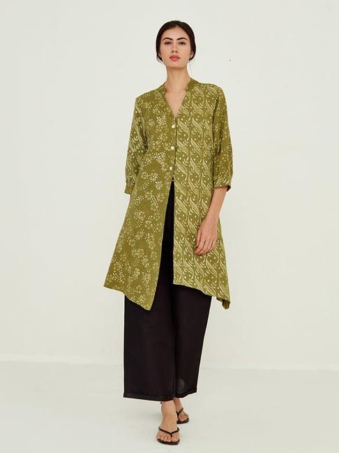 ancestry olive printed high low kurta