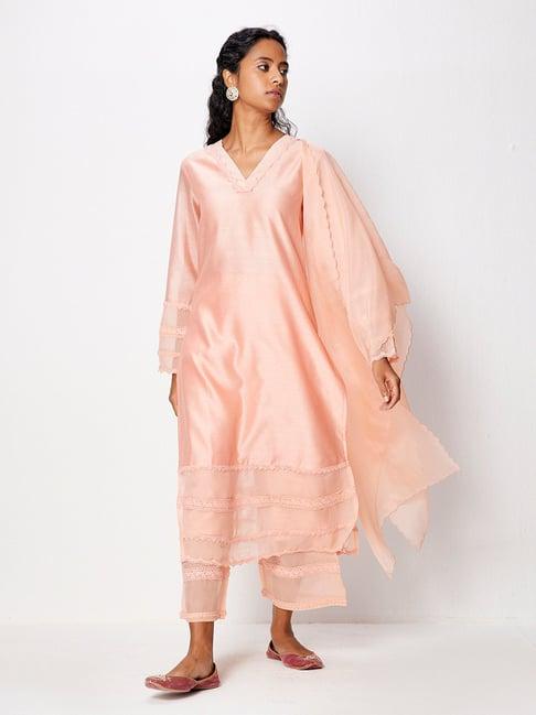 ancestry peach chanderi regular fit kurta