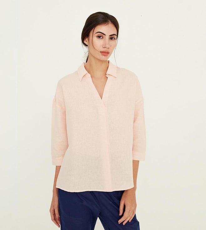 ancestry peach solid collared shirt