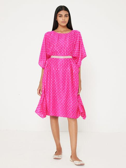 ancestry pink bandhani print kaftan dress