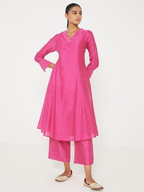 ancestry pink embellished a line kurta