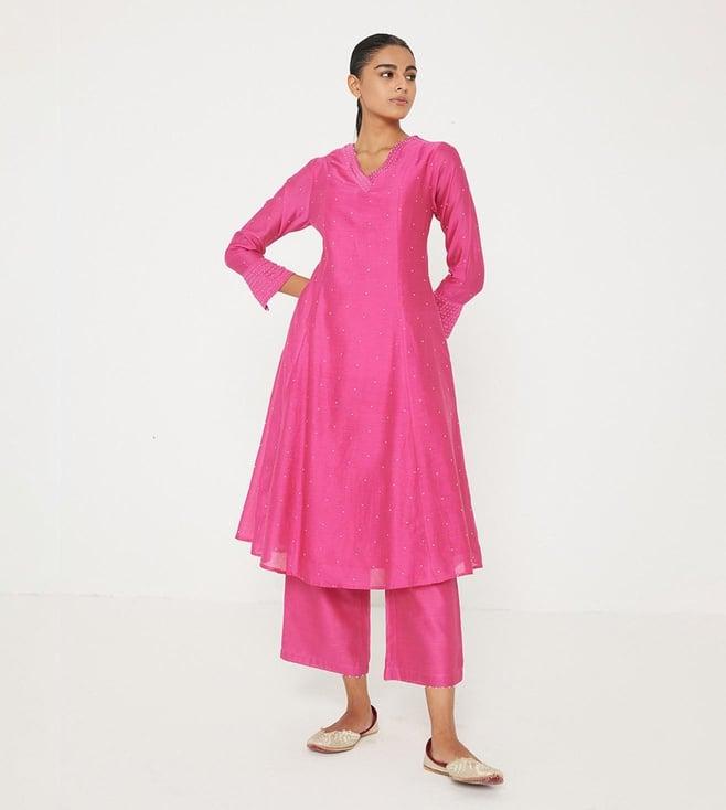 ancestry pink embellished a-line kurta