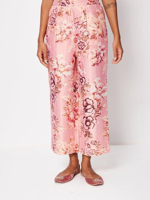 ancestry pink floral print regular fit pants