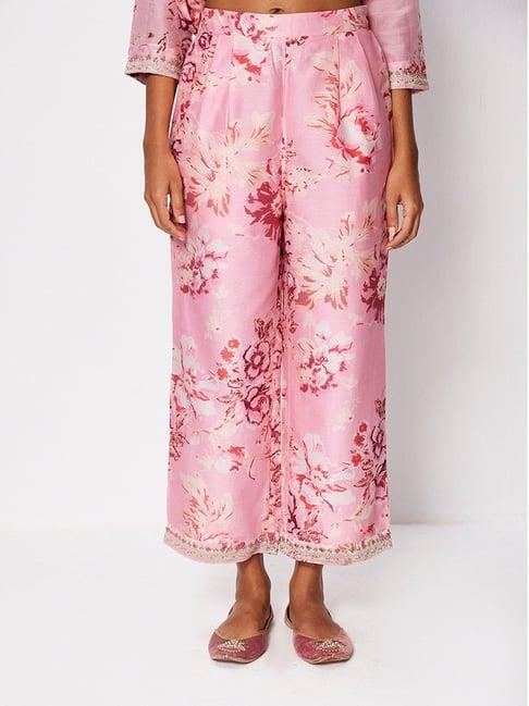 ancestry pink floral print regular fit pants