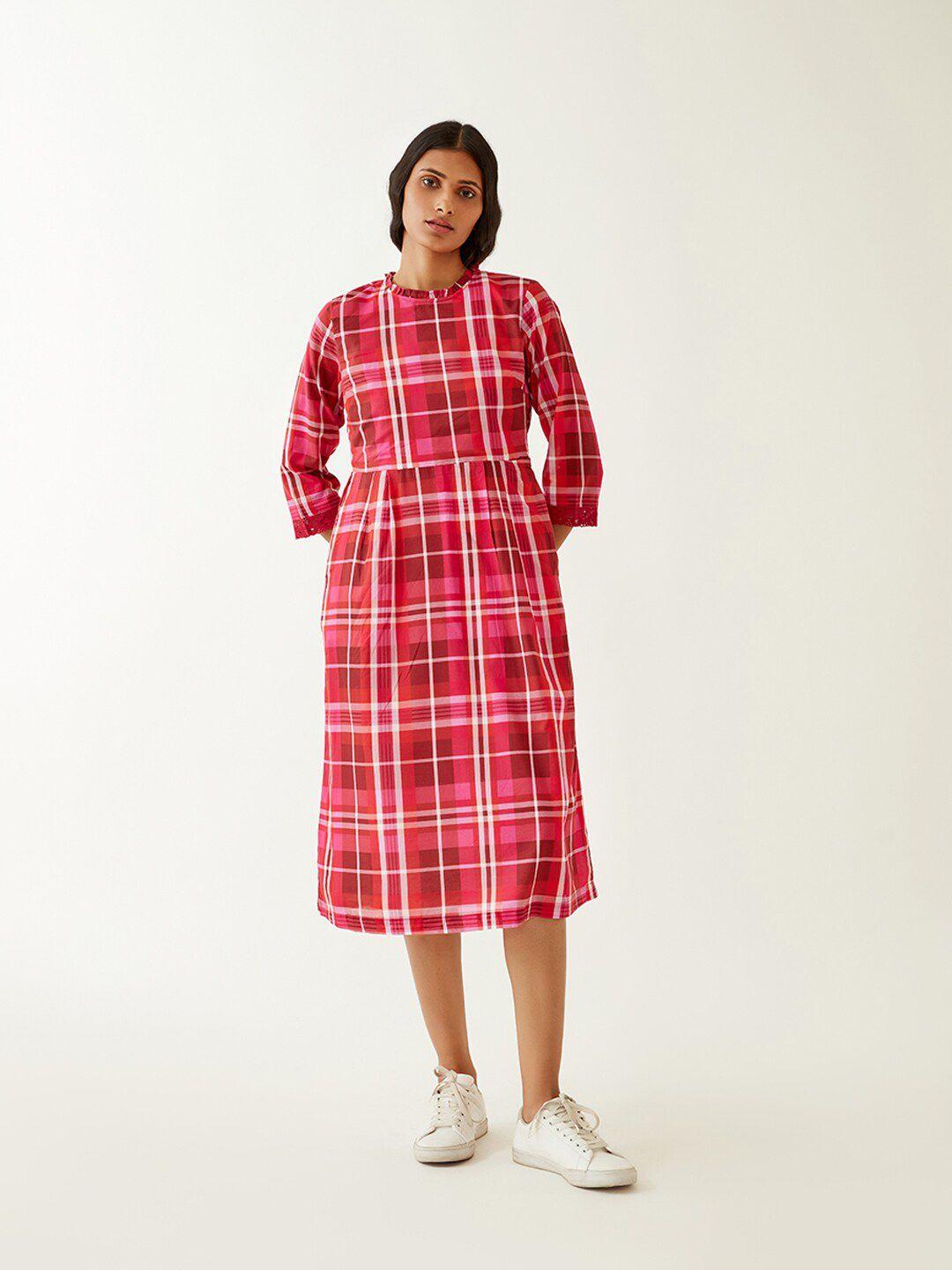 ancestry red checked fit & flare dress