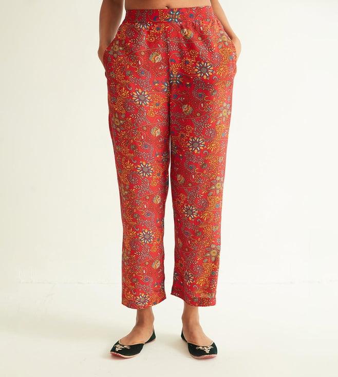 ancestry red floral printed trouser