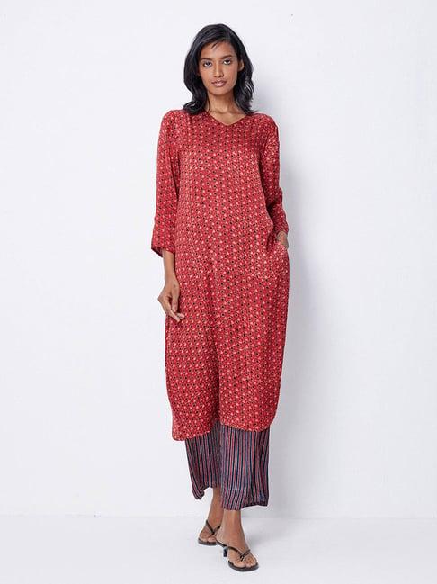 ancestry rust printed straight kurta