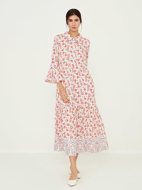 ancestry white printed maxi dress