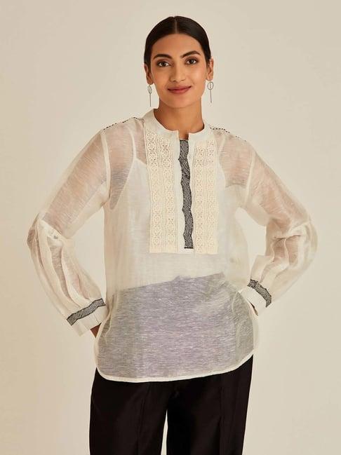 ancestry white textured top