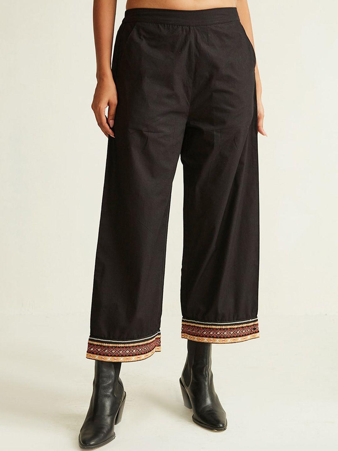 ancestry women black parallel cotton trousers
