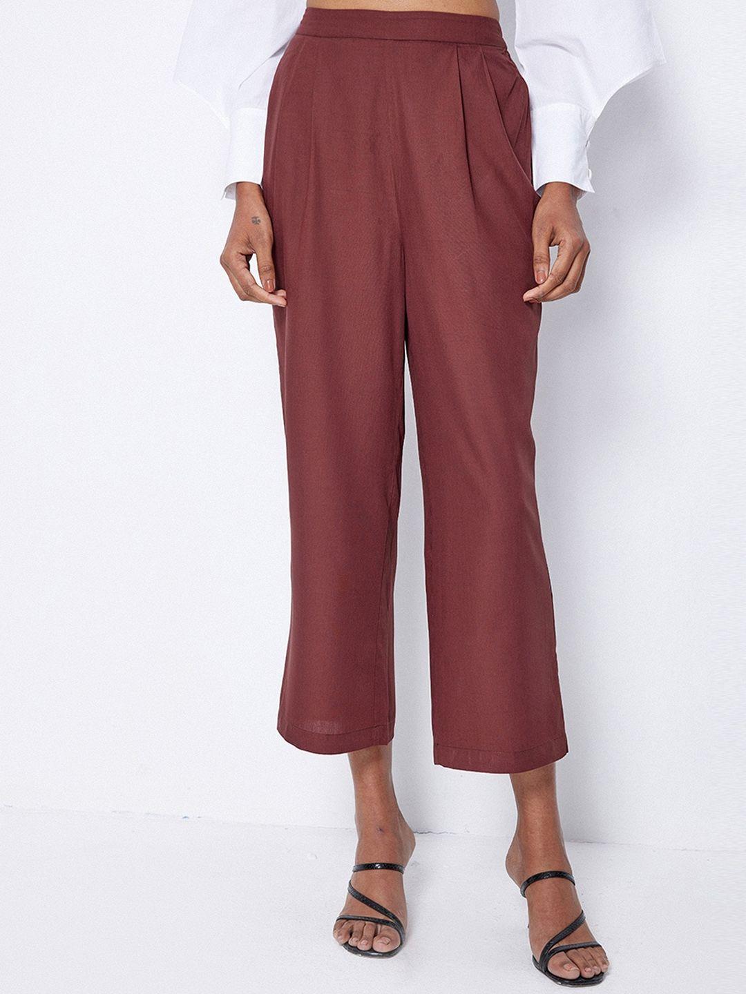ancestry women brown pleated trousers