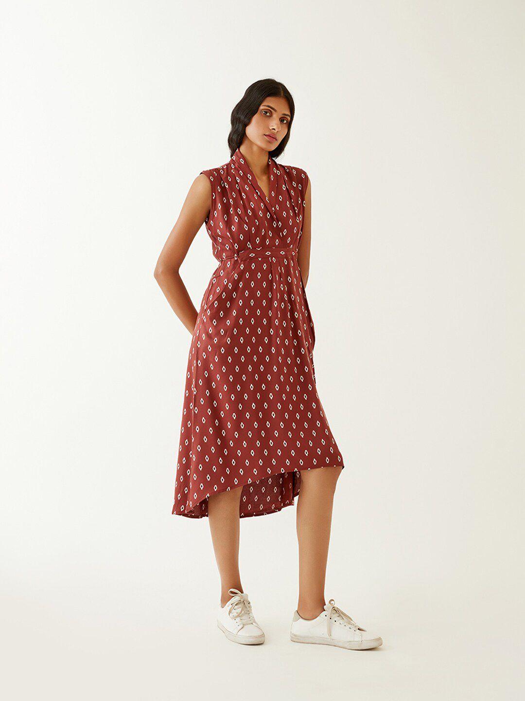 ancestry women brown printed a-line dress