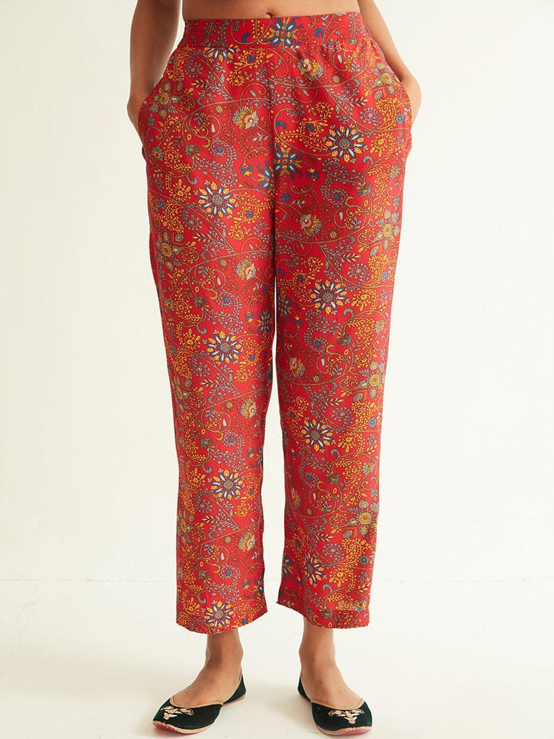 ancestry women floral printed straight fit parallel trousers