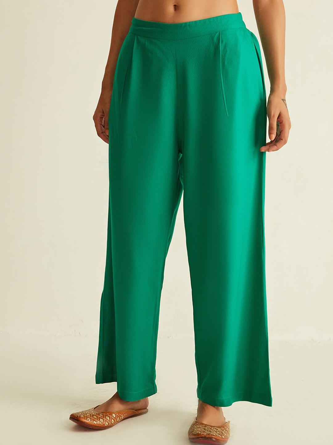 ancestry women green straight fit trousers