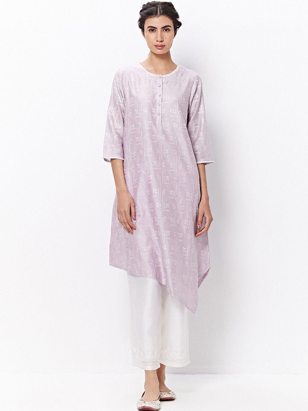 ancestry women lavender chikankari chanderi silk kurta