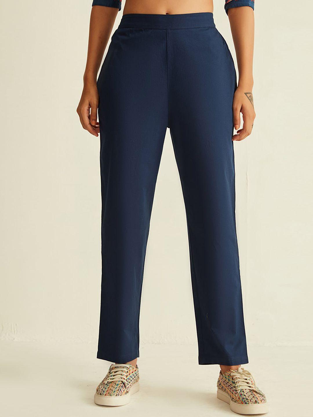 ancestry women navy blue slim fit trousers