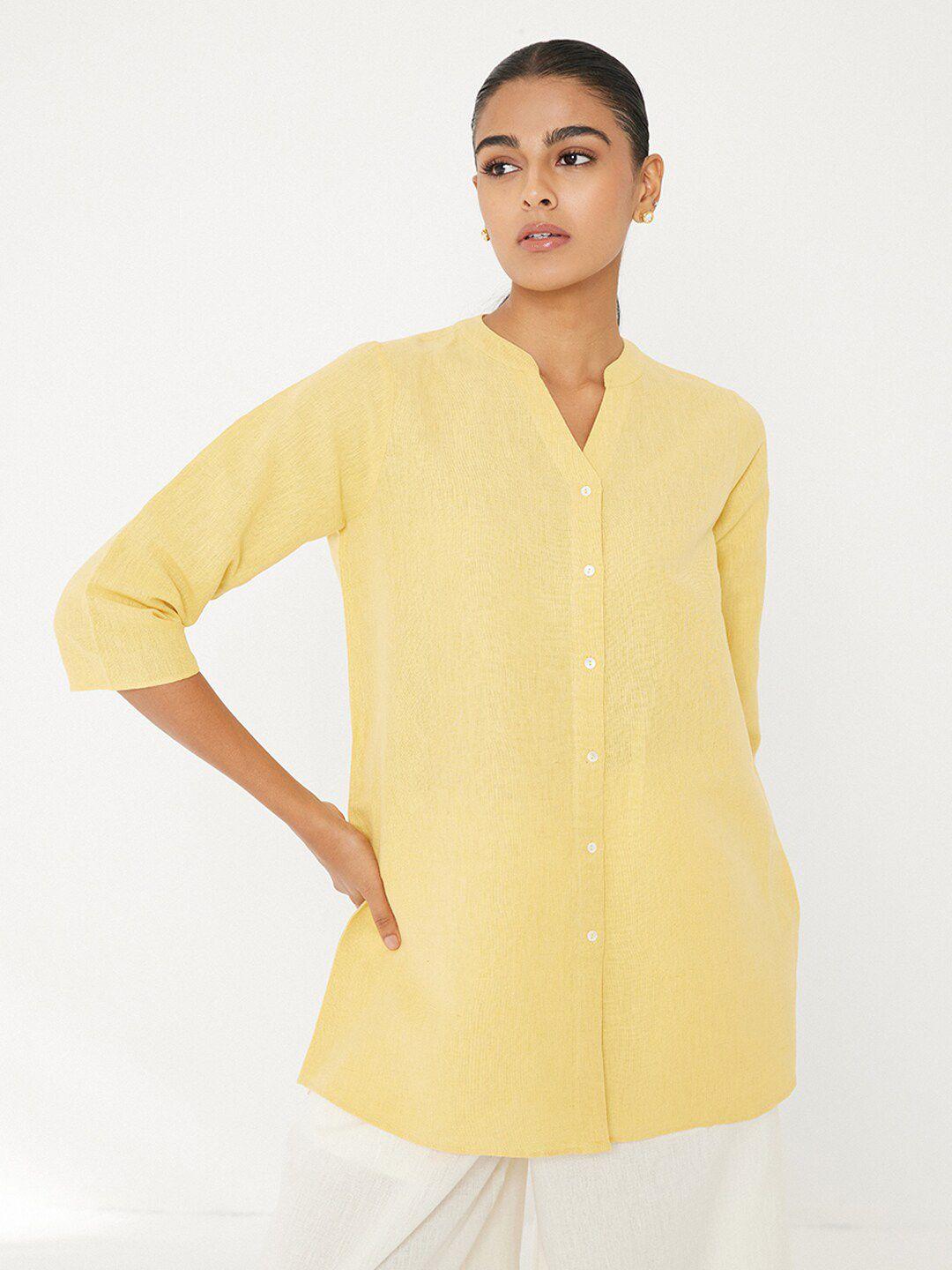ancestry women yellow opaque casual shirt