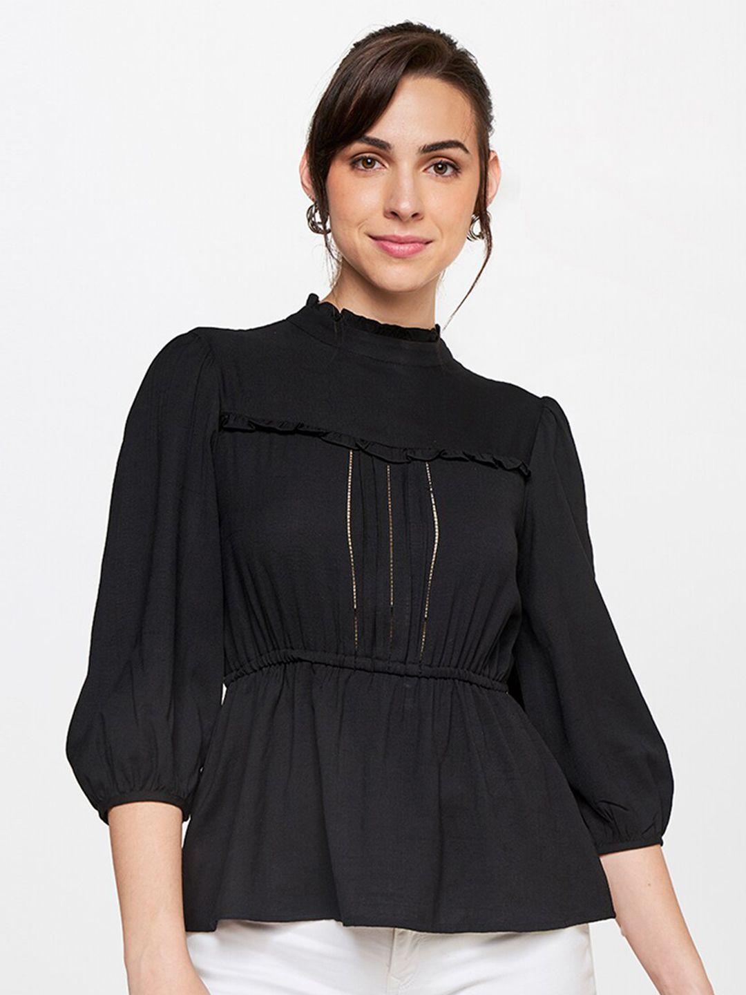 and black cinched waist top