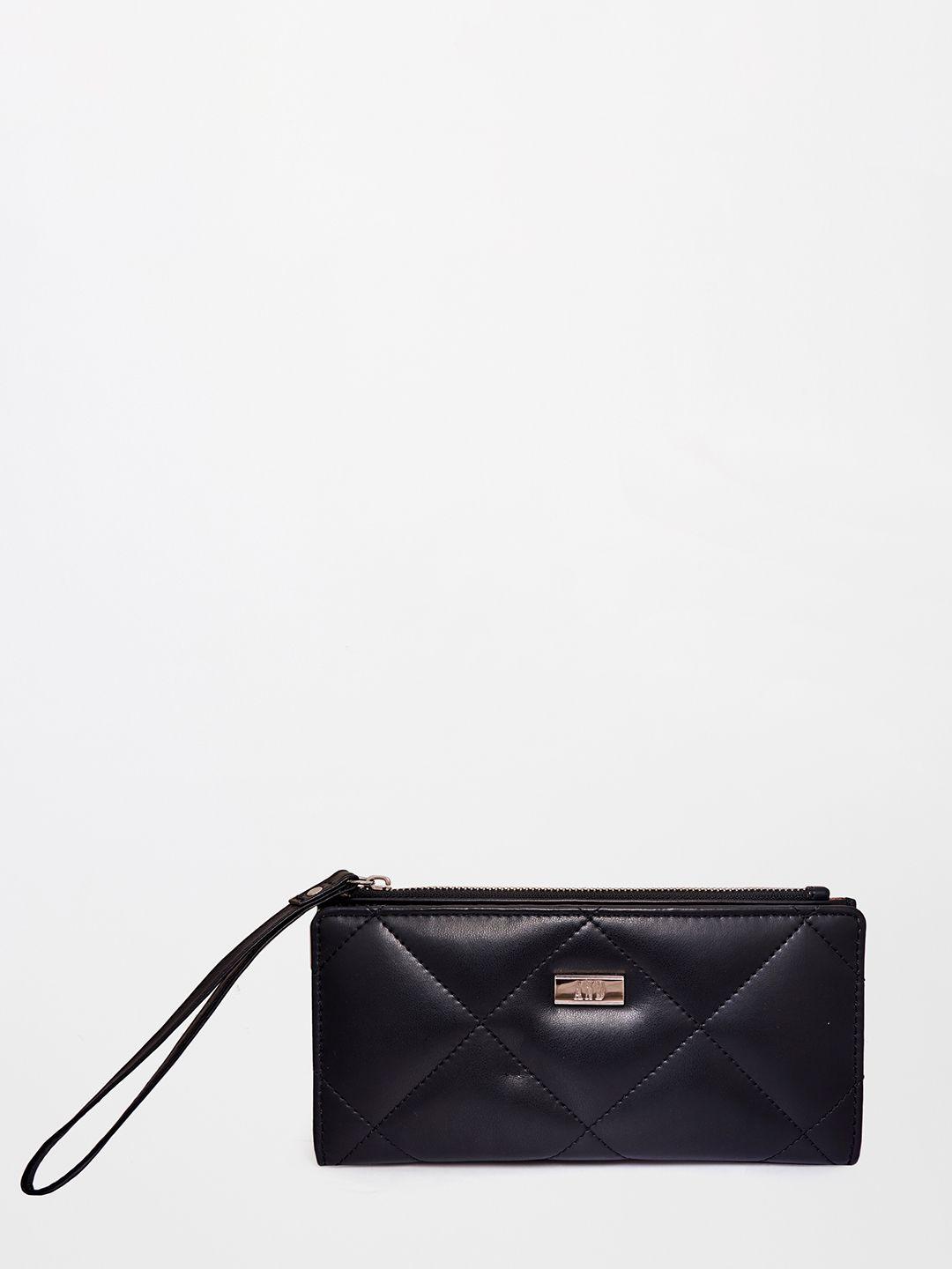 and black textured pu structured quilted satchel