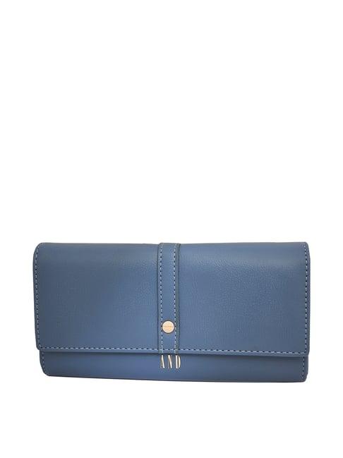 and blue solid tri-fold wallet for women