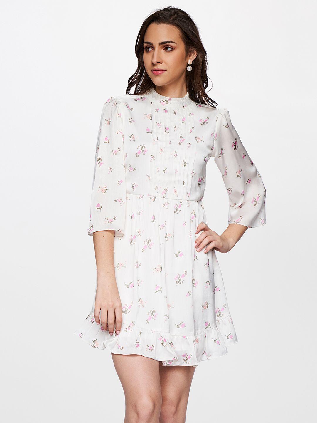 and floral print flared sleeve satin a-line mini dress