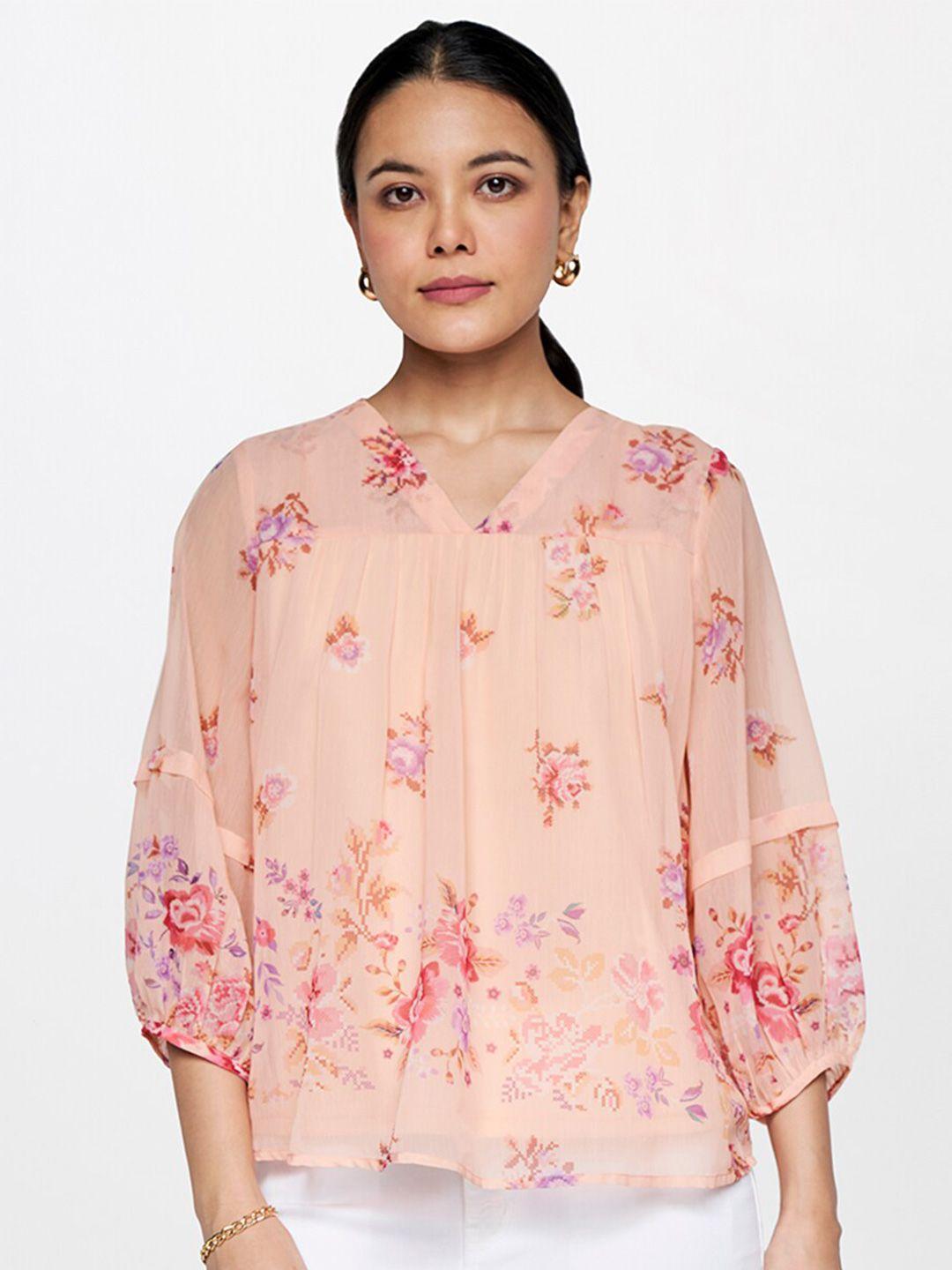 and floral printed puffed sleeves a-line top