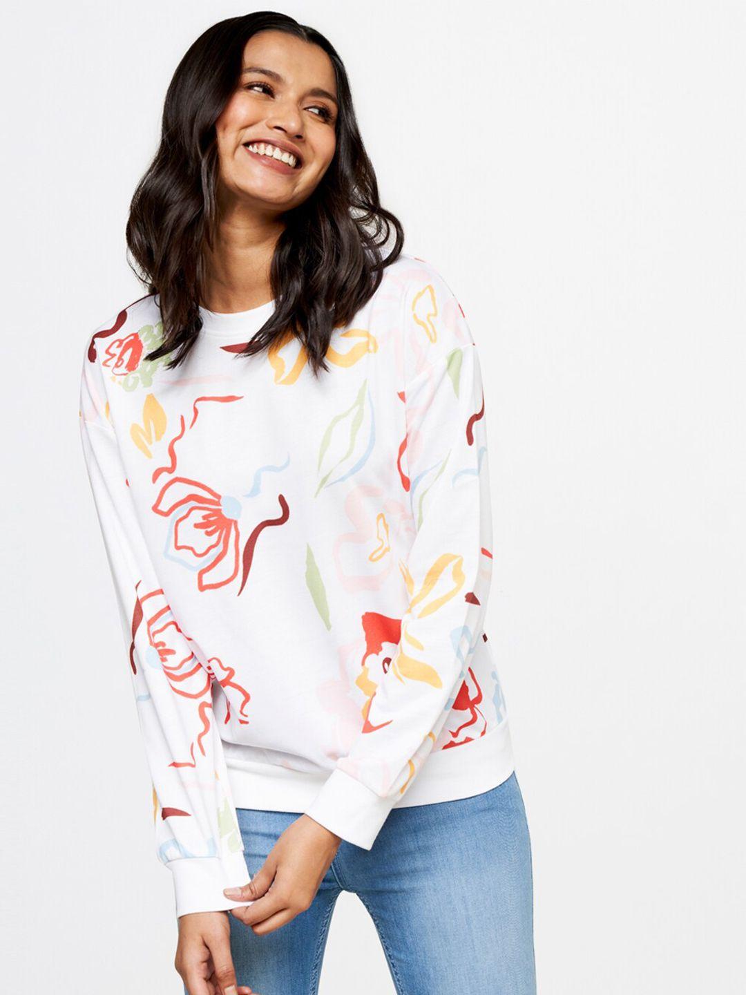 and floral printed round neck long sleeves sweatshirt