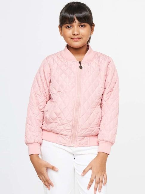 and girl kids pink quilted full sleeves jacket