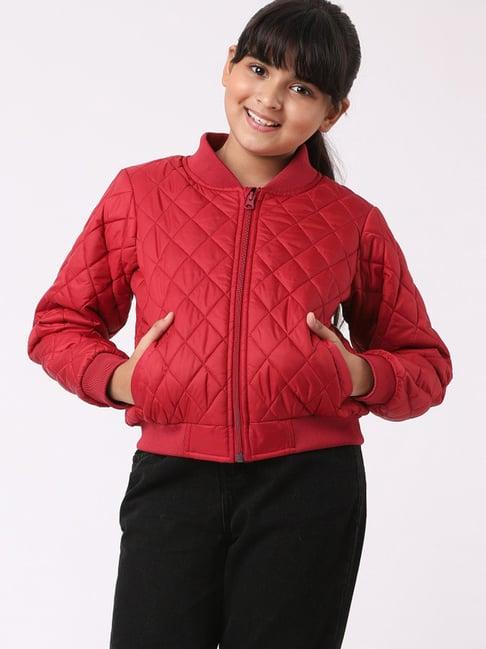 and girl kids red regular fit full sleeves jacket