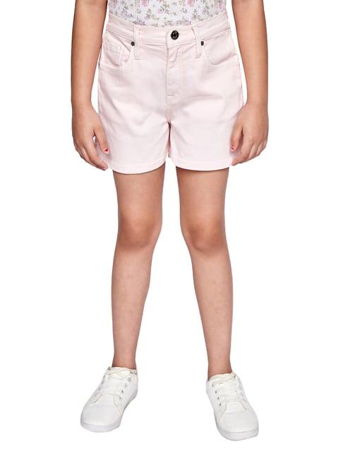and girl light pink solid shorts