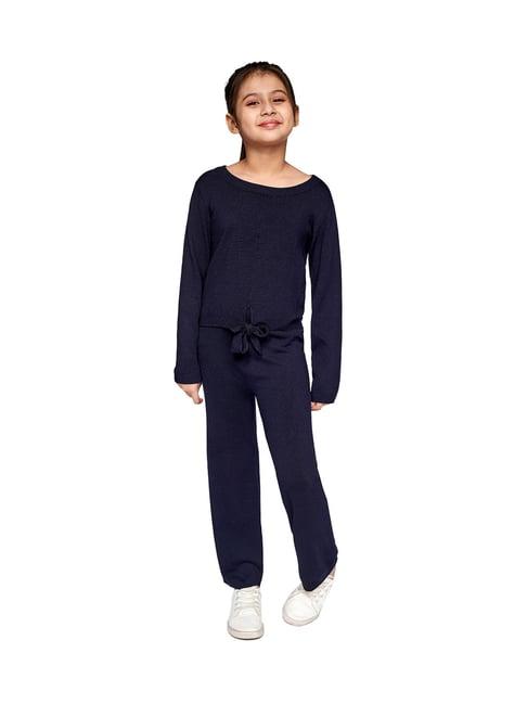 and girl navy solid top with pants